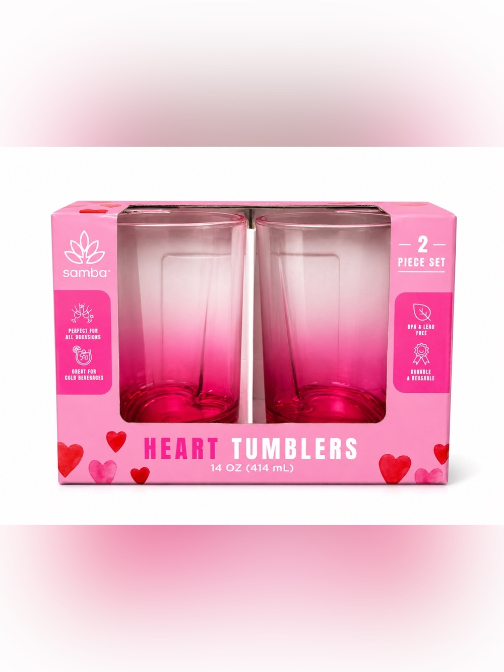 Heart Ombre Pink Tumbler Set